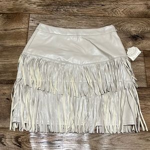 NWT Altar'd State Vegan Leather Fringe Skirt Size Small Cream Color New With Tag
